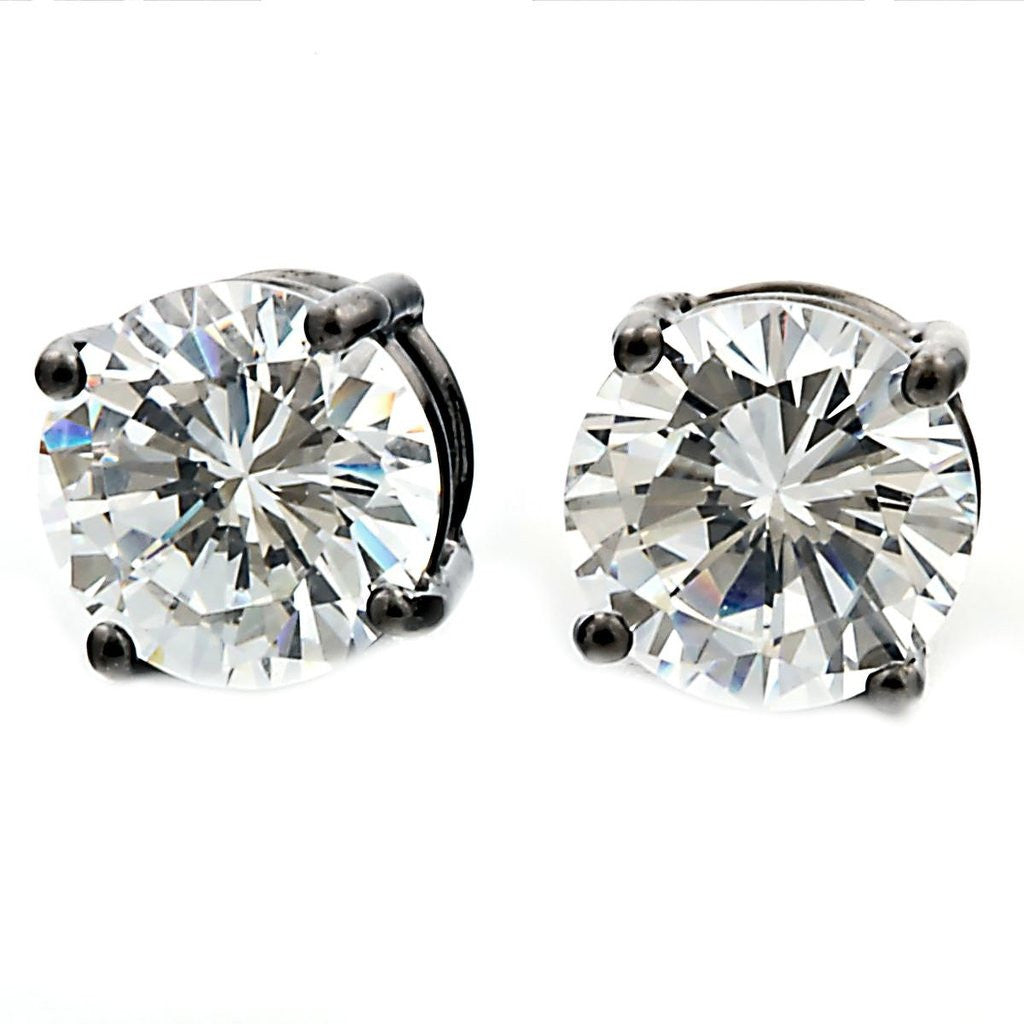 Denny: 8mm, 4.0ct IOF CZ Black Rhodium Finish Screw Back Earrings - Trustmark Jewelers - Earrings - 2