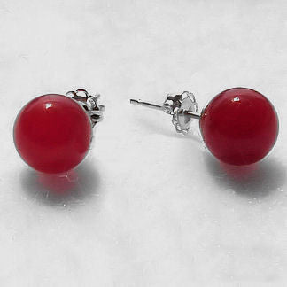 8mm Carnelian Ball Stud Earrings 14K White Gold - Trustmark Jewelers - Earrings