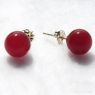 8mm Carnelian Ball Stud Earrings 14K Yellow Gold - Trustmark Jewelers - Earrings