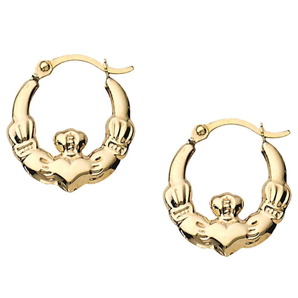 Petite Claddagh Hoop Earrings 14K Yellow Gold