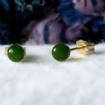 4mm Nephrite Green Jade Ball Stud Earrings 14K Yellow Gold - Trustmark Jewelers - Earrings - 2