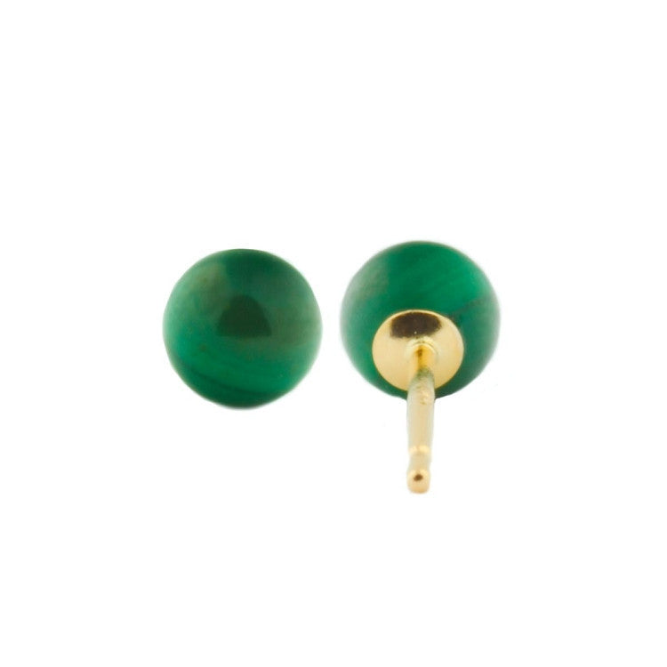 4mm Green Malachite Ball Stud Earrings 14K Yellow Gold - Trustmark Jewelers - Earrings - 3