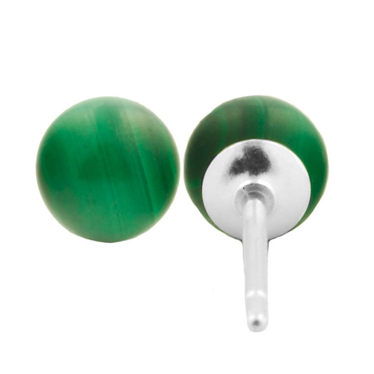 4mm Green Malachite Ball Stud Earrings Sterling Silver - Trustmark Jewelers - Earrings - 3