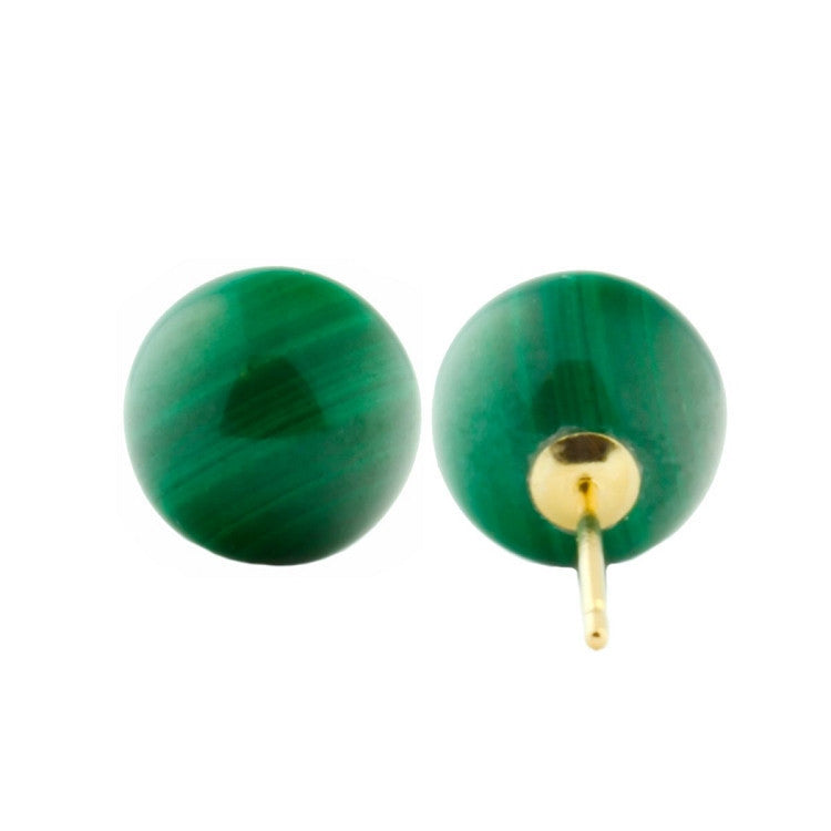 8mm Green Malachite Ball Stud Earrings 14K Yellow Gold - Trustmark Jewelers - Earrings - 3
