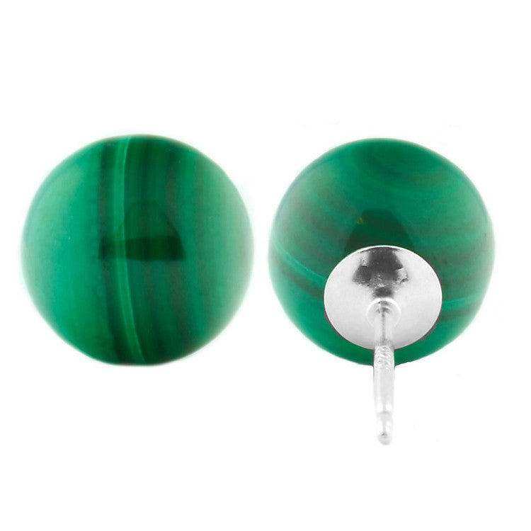8mm Green Malachite Ball Stud Earrings 14K White Gold - Trustmark Jewelers - Earrings - 3
