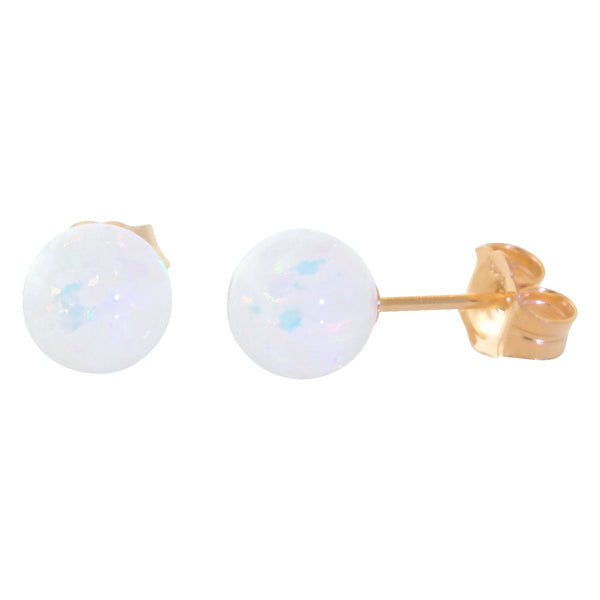 Lorraine: 6mm White Opal Ball Stud Post Earrings 14K Yellow Gold - TrustmarkJewelers.com
