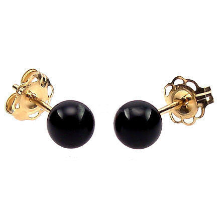 4mm Black Onyx Ball Stud Earrings 14K Yellow Gold - Trustmark Jewelers - Earrings - 1