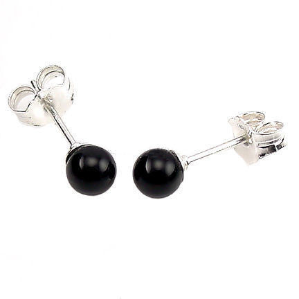 4mm Black Onyx Ball Stud Earrings 14K White Gold - Trustmark Jewelers - Earrings - 2