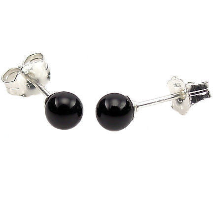 4mm Black Onyx Ball Stud Earrings Sterling Silver - Trustmark Jewelers - Earrings - 2