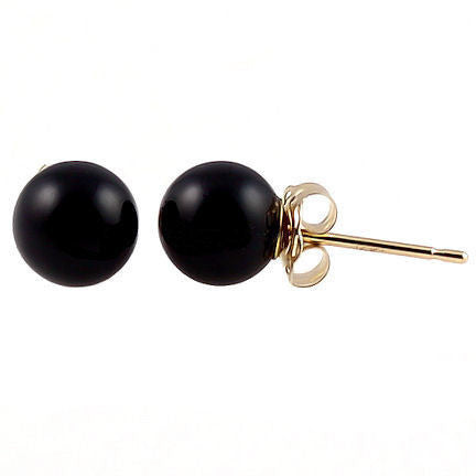6mm Black Onyx Ball Stud Earrings 14K Yellow Gold - Trustmark Jewelers - Earrings