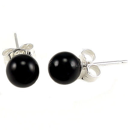 6mm Black Onyx Ball Stud Earrings 14K White Gold - Trustmark Jewelers - Earrings