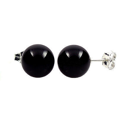 8mm Black Onyx Ball Stud Earrings 14K White Gold - Trustmark Jewelers - Earrings - 1