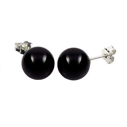 8mm Black Onyx Ball Stud Earrings Sterling Silver - Trustmark Jewelers - Earrings - 2