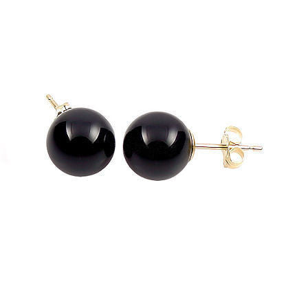 8mm Black Onyx Ball Stud Earrings 14K Yellow Gold - Trustmark Jewelers - Earrings