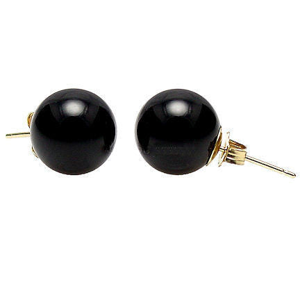 10mm Black Onyx Ball Stud Earrings 14K Gold - Trustmark Jewelers - Earrings - 1