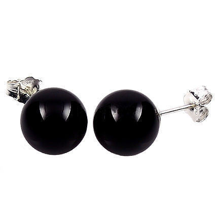 10mm Black Onyx Ball Stud Earrings 14K White Gold - Trustmark Jewelers - Earrings - 1