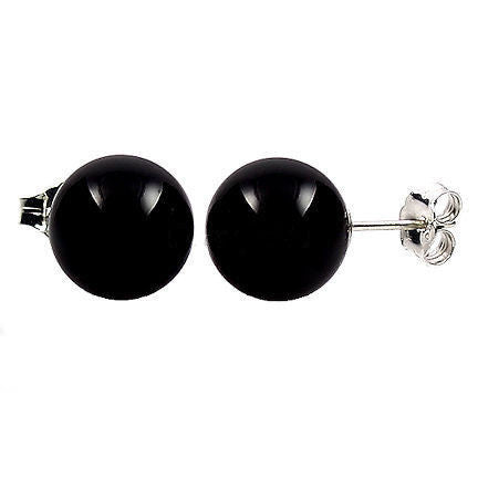 10mm Black Onyx Ball Stud Earrings Sterling Silver - Trustmark Jewelers - Earrings - 2