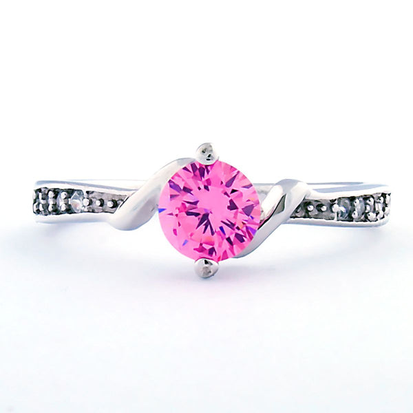 Entwined Love: Pink Sapphire and CZ Promise Friendship Band Ring - Trustmark Jewelers - Promise Rings - 1