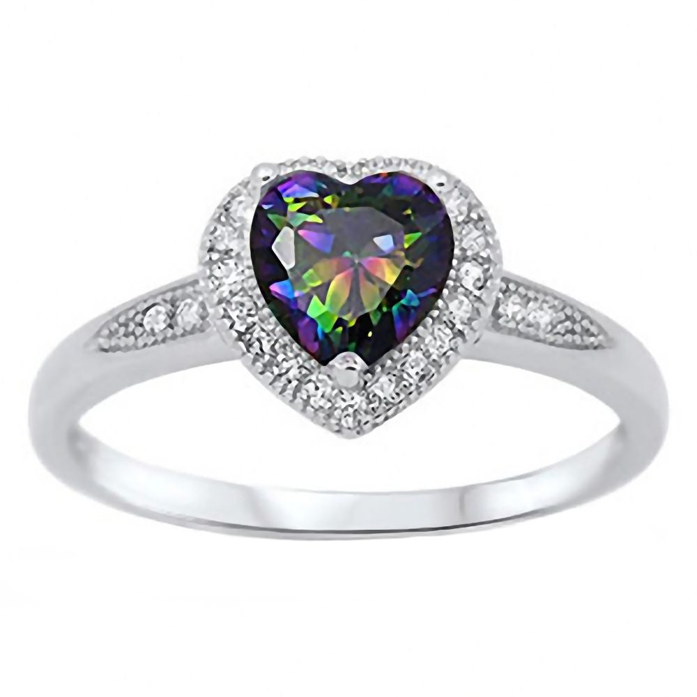 Kattia: 0.87ct Heart cut Mystic Rainbow Topaz Halo Inlay Promise Ring - Trustmark Jewelers - Promise Rings