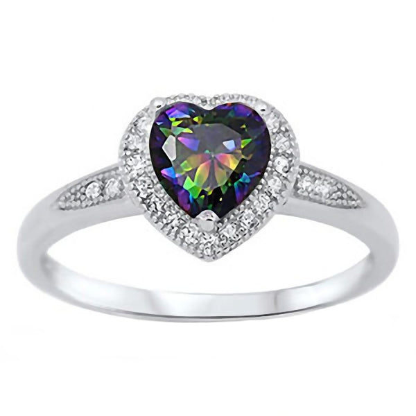 Kattia: 0.87ct Heart cut Mystic Rainbow Topaz Halo Inlay Promise Ring - Trustmark Jewelers - Promise Rings
