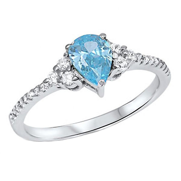 Contessa: 0.9ct Aquamarine Ice CZ & IOF CZ Inlay Silver Promise Ring - Trustmark Jewelers - Promise Rings