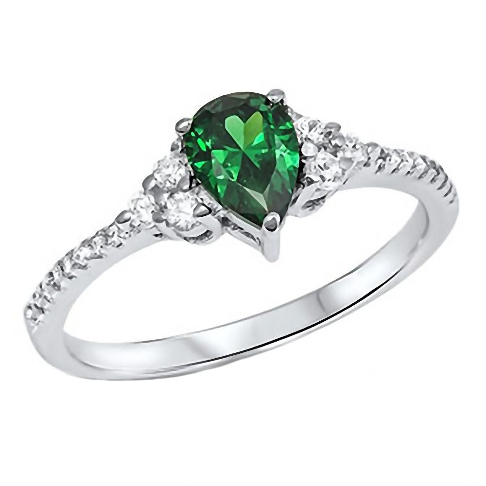 Emilia: 0.9ct Emerald Ice CZ & IOF CZ Inlay Silver Promise Ring - Trustmark Jewelers - Promise Rings