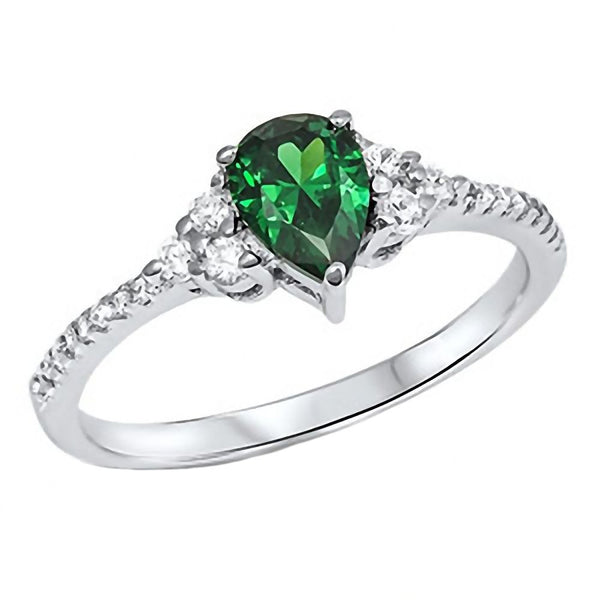 Emilia: 0.9ct Emerald Ice CZ & IOF CZ Inlay Silver Promise Ring - Trustmark Jewelers - Promise Rings