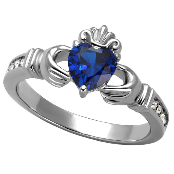 Aine: 0.87ct Simulated Blue Sapphire Gemstone Claddagh Promise Ring - Trustmark Jewelers - Promise Rings
