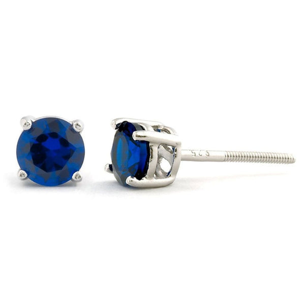 Virgo: 5mm, 1.0ct Created Ceylon Sapphire Screw Back Earrings 925 SS - Trustmark Jewelers - Earrings - 1