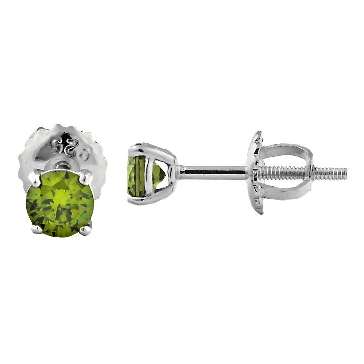 Ellah: 4mm, 0.50ct Peridot Ice CZ Screw Back Earrings Sterling Silver - Trustmark Jewelers - Earrings - 4