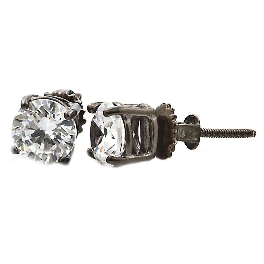 Denny: 6.5mm, 2.0ct IOF CZ Black Rhodium Finish Screw Back Earrings - Trustmark Jewelers - Earrings - 1