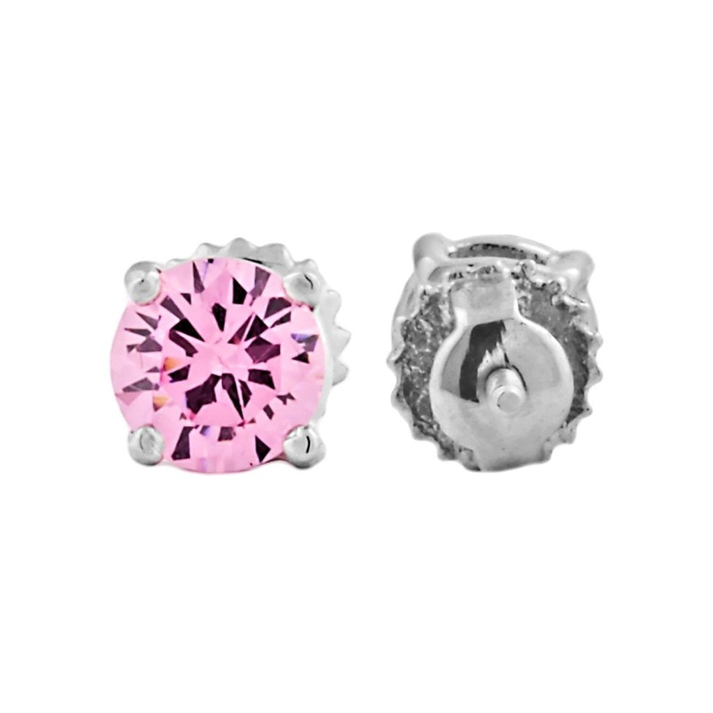 Lauren: 5mm, 1.0ct Pink Ice CZ Screw Back Post Earrings Silver - Trustmark Jewelers - Earrings - 3