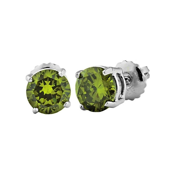 Ellah: 6.5mm, 2.0ct Peridot Ice CZ Screw Back Earrings Sterling Silver - Trustmark Jewelers - Earrings - 1