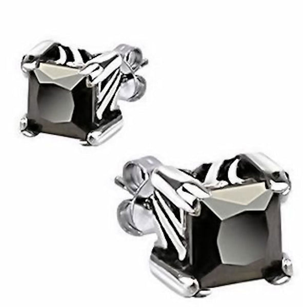 Kanga: 2.60ct Black Ice Diamond CZ 316L Steel Earrings Tribal Accents - Trustmark Jewelers - Earrings - 1