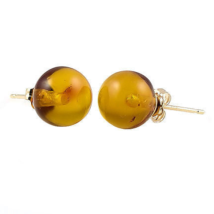8mm Russian Baltic Amber Ball Stud Earrings 14K White Gold - Trustmark Jewelers - Earrings - 2