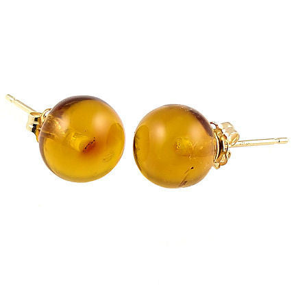 Anya: 8mm Russian Baltic Amber Ball Stud Earrings 14K Yellow Gold - Trustmark Jewelers - Earrings - 2