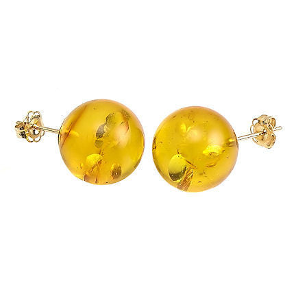 10mm Russian Baltic Amber Ball Stud Earrings 925 Sterling Silver - Trustmark Jewelers - Earrings - 1