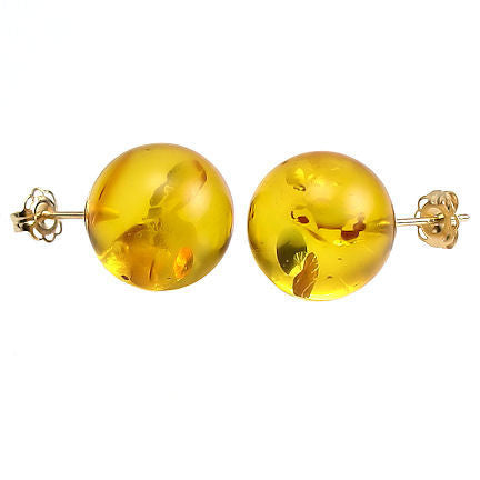 Anya: 10mm Russian Baltic Amber Ball Stud Earrings 14K Yellow Gold - Trustmark Jewelers - Earrings - 1