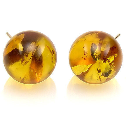 12mm Russian Baltic Amber Ball Stud Earrings 925 Sterling Silver - Trustmark Jewelers - Earrings - 1
