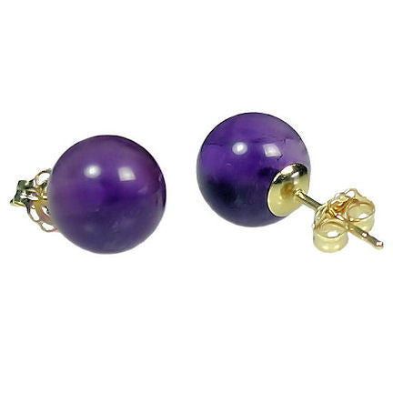 10mm Amethyst Ball Stud Earrings 14K Gold - Trustmark Jewelers - Earrings - 2