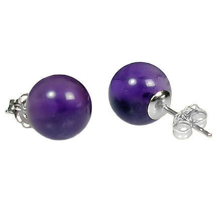 8mm Amethyst Ball Stud Earrings 14K White Gold - Trustmark Jewelers - Earrings - 1