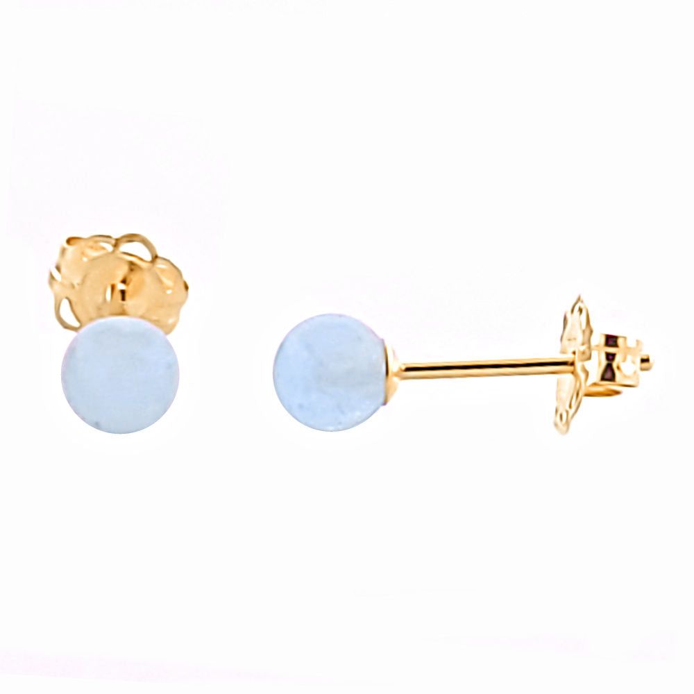 Natural Genuine Aquamarine Round Ball Stud Earrings
