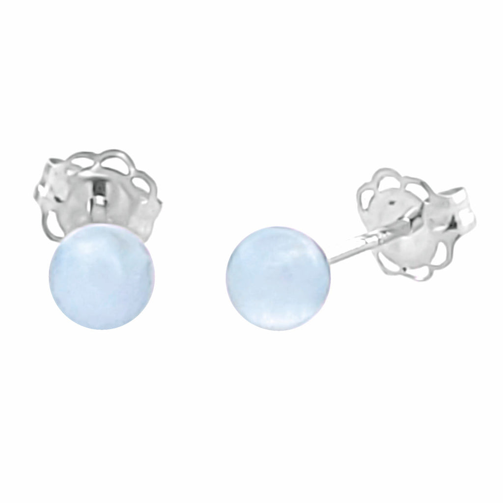 Natural Genuine Aquamarine Round Ball Stud Earrings