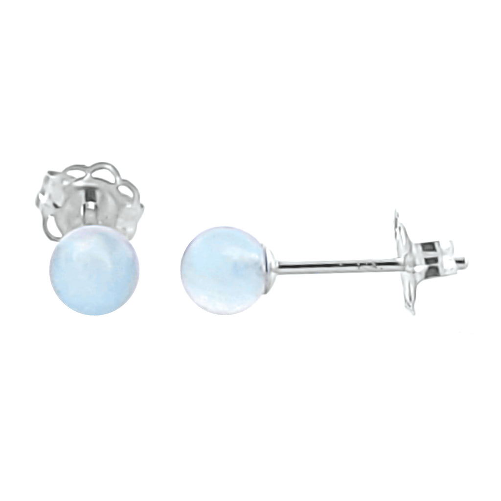 Natural Genuine Aquamarine Round Ball Stud Earrings