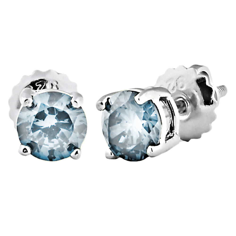 Trustmark Brilliant Cut Aquamarine Ice CZ Screw Back Earrings Sterling Silver