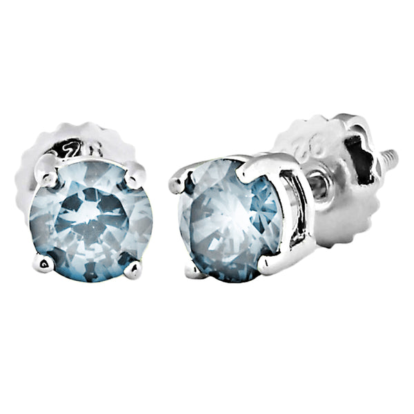 Trustmark Brilliant Cut Aquamarine Ice CZ Screw Back Earrings Sterling Silver
