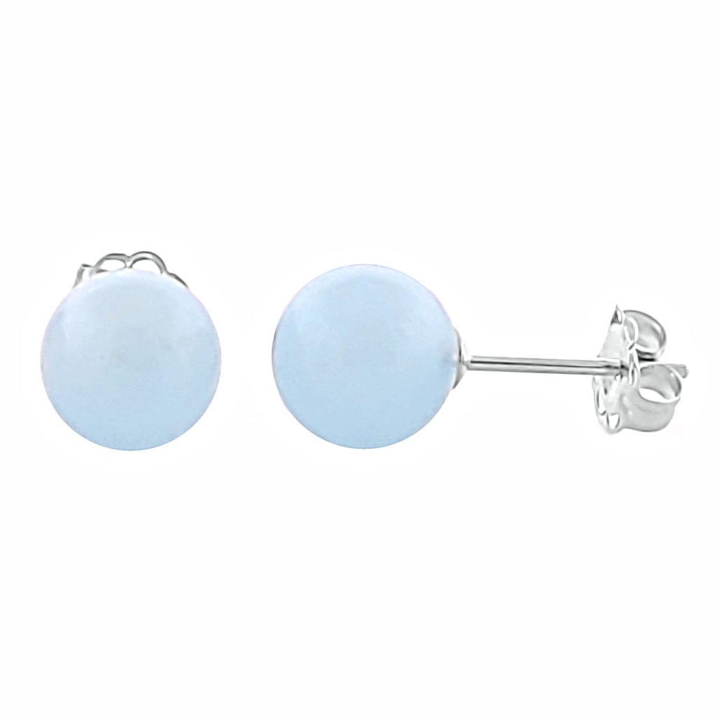 Natural Genuine Aquamarine Round Ball Stud Earrings