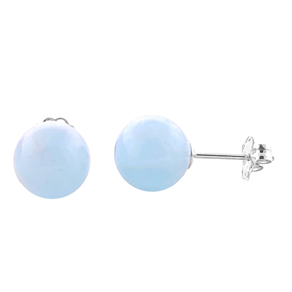 Natural Genuine Aquamarine Round Ball Stud Earrings
