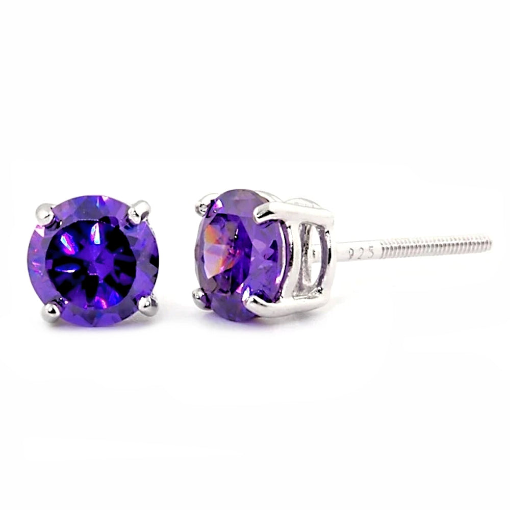 Trustmark Brilliant Cut Amethyst Ice CZ Screw Back Earrings Sterling Silver