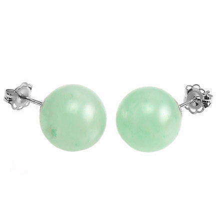 Green Jade Aventurine 12mm Ball Stud Post Earrings 14K White Gold - Trustmark Jewelers - Earrings